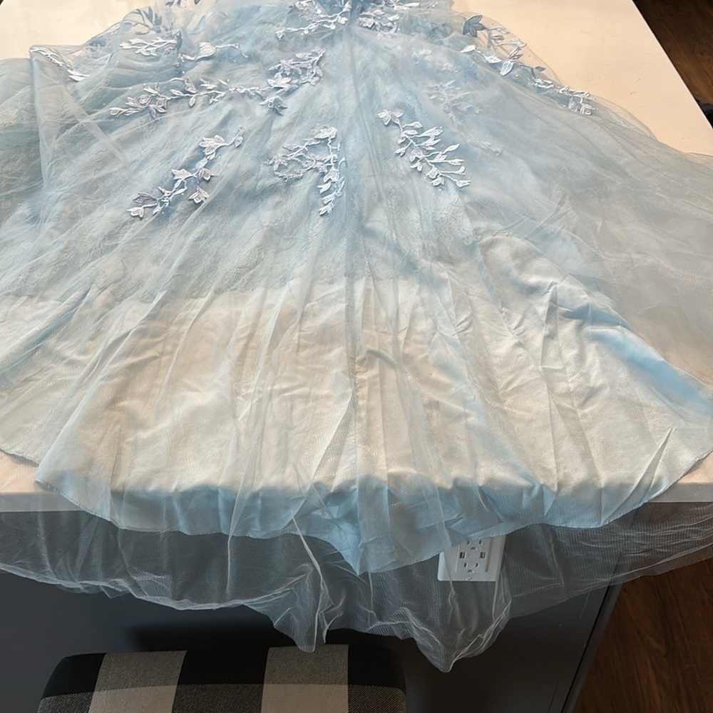 Trumpet/Mermaid Scoop Neck Lace Tulle Sweep Train Appliques Prom Dress Size 0 - Picture 12 of 14